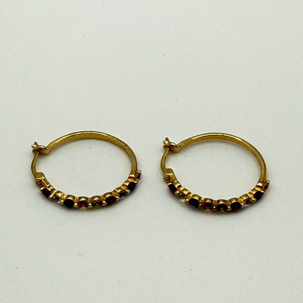 PAJ Gold Over Sterling Silver Multi Gemstone Hoop Earrings 925 Rainbow Latch